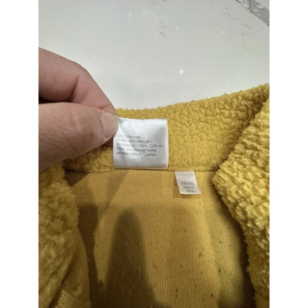 Kids Pokemon Pikachu Sherpa Fleece XS 4/5 Pullover Jacket Yellow Long Slv (0047)